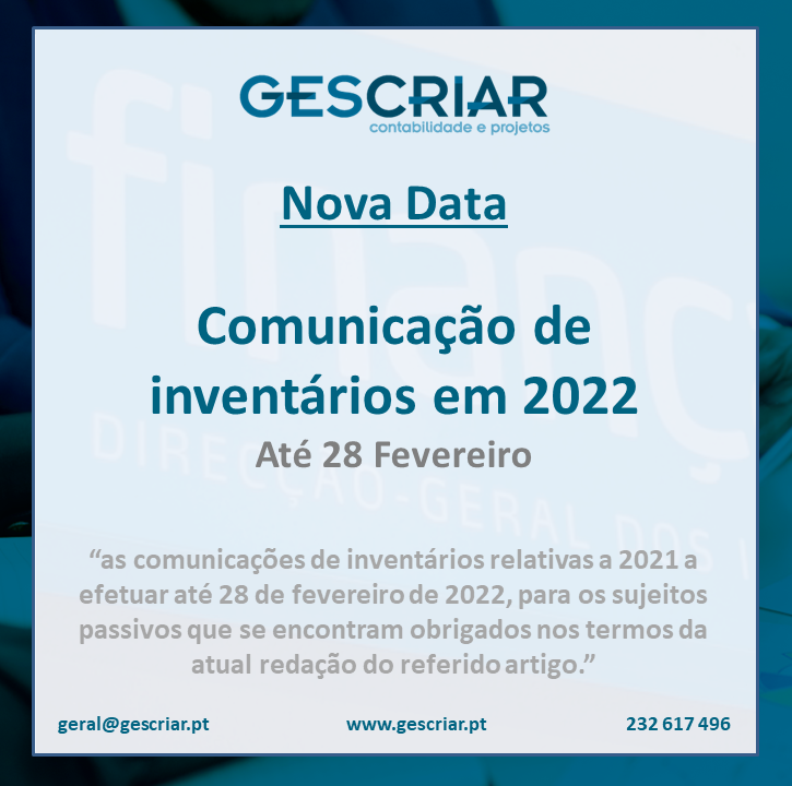 inventários relativos a 2021 a efetuar até 28 de fevereiro